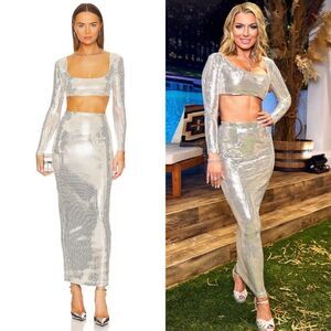 NWT New Arrivals Sasha Long Skirt Le Memphis Silver Metallic FR 40/US 8 Revolve